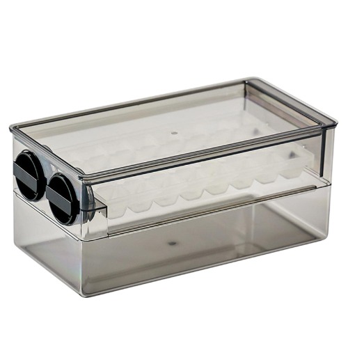 Ice Cube Tray, Rotating Ice Cube Molds, Rotatable Ice Maker with Lid and Storage Bin, Large-Capacity Household Refrigerator Rotating Ice Tray for Whiskey Cocktail Making Ice Cubes - Gray