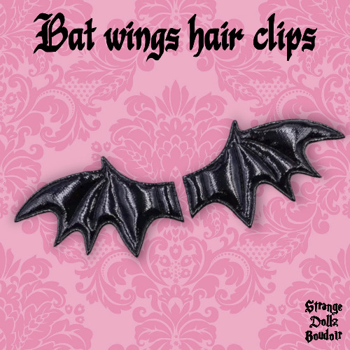 Bat wings hair clips, Succubus, Demon, Gothic Cosplay Harajuku, Halloween, Strange Dollz Boudoir