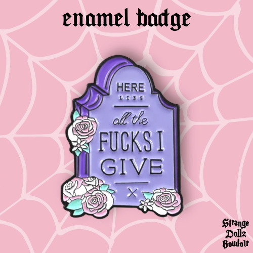 Here Lies Tombstone enamel pin badge, pastel goth, Halloween, Strange Dollz Boudoir