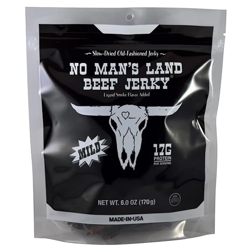 No Man’s Land MILD Beef Jerky High Protein Low Calorie Low Carb Beef Snack 6.0oz Bag - Mild - 6 Ounce (Pack of 1)