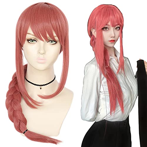 MiBotong Ladies Wig Side Bangs Oblique Fringe Hairstyle with Braids Anime Cosplay (Rose Red) from Chainsaw Man-Makima