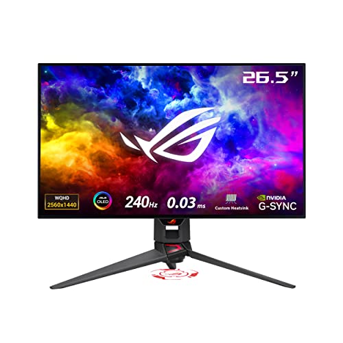 ASUS ROG Swift 27”1440P OLED DSC Gaming Monitor (PG27AQDM) - QHD (2560x1440), 240Hz, 0.03ms, G-SYNC Compatible, Anti-Glare Micro-Texture Coating, 99% DCI-P3, True 10-bit, DisplayPort,Black - 27" QHD 0.03ms 240Hz G-SYNC True 10-bit - OLED