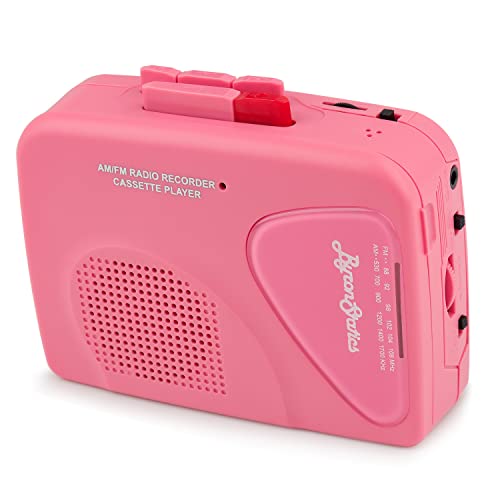 ByronStatics Portable Cassette Players Recorders FM AM Radio Walkman Tape Player Built In Mic External Speakers Manual Record VAS Automatic Stop System 2AA Battery Or USB Power Supply Headphone Jack - Cassette Player Pink