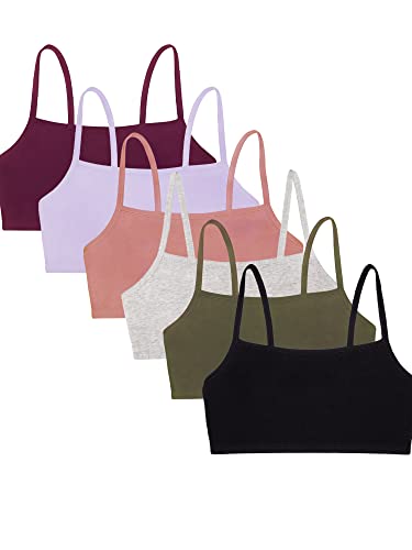 Fruit of the Loom Women's Spaghetti Strap Cotton Pullover Sports Bra Value Pack - 38 - Black/Heather Grey/Olive/Purple/Lilac/Dusk