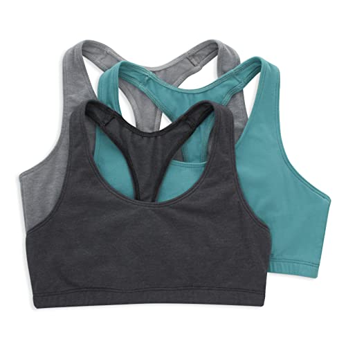 Hanes womens Racerback Bralette Pack,Cotton T-back Bra Top, 3-pack - X-Large - Concrete Heather/Isle Green/Sky Grey Heather