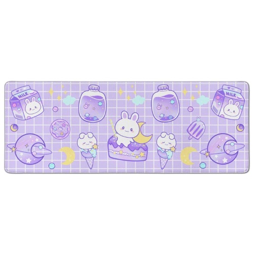 Kawaii Bunny Gaming Mouse Pad for Desk, Extended Large Bunny Rabbit Moon Mouse Pad, Purple Mousepad XL, Long Big Mouse Mat, Kawaii Bunny Decor Stuff Accessories, 31.5 X 11.8 Inch