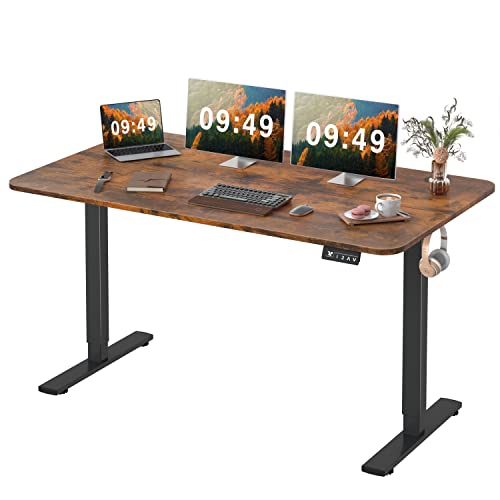 Furmax Electric Height Adjustable Standing Desk Large 55 x 24 Inches Sit Stand up Desk Home Office Computer Desk Memory Preset with T-Shaped Metal Bracke, Brown - Brown - 55 Inch