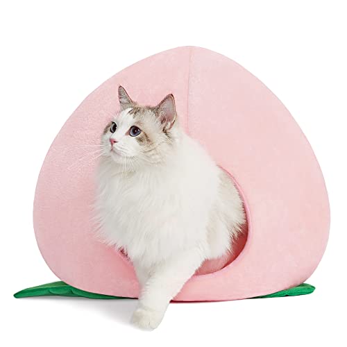 VETRESKA Cat Bed for Indoor Cats, Cat House Hut with Washable Removable Cushion Pad Warming Cat Igloo Cave Kitten Beds Comfy Small Pet Condos Cat Hideaway Small Dog Tent Bed Cute Pink Peach - Pink Peach