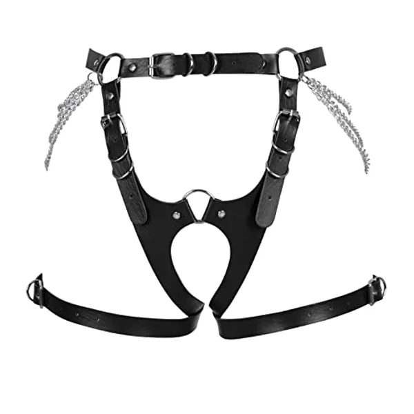 Women Leather Harness Punk Garter Belts Leg Straps Stockings Lingerie Full Caged Body Chains Halloween Rave