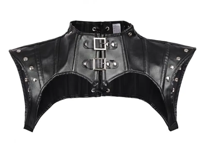 KUOIN Women's Gothic Shoulder Armor Harness with Rivets Leather Jacket Steampunk Shrug Corset Costume