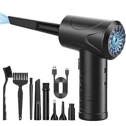 Soplador de Aire para pc, 3 Velocidades 51000 U/min Compressed Air Duster, USB Recargable Plumero Electrico Con batería de 6000mAh, Soplador Aire Comprimido para Laptop, Teclado, Coche - Negro