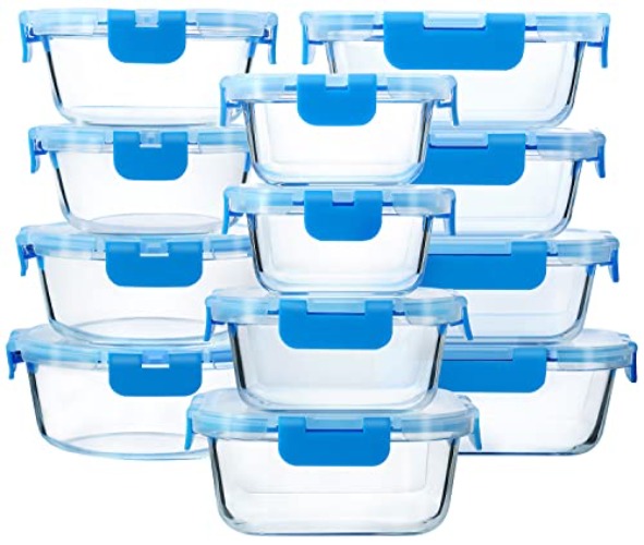 M MCIRCO 24-Piece Glass Food Storage Containers with Upgraded Snap Locking Lids,Glass Meal Prep Containers Set - Airtight Lunch Containers, Microwave, Oven, Freezer and Dishwasher, Blue - Blue