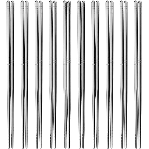Metal Chopsticks,10 Pairs Stainless Steel Chopsticks, IQCWOOD Premium Reusable Chopsticks, 9.5 Inch Korean Chopsticks Dishwasher Safe Korean Chopsticks Reusable Chopsticks for Kitchen Dinner - Chopsticks2