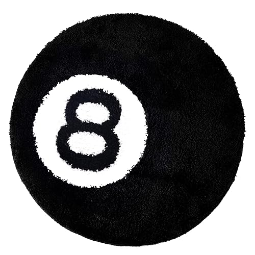 8 Ball Rug - 24 inch Black Round Rug Billiard Pool 8 Ball Carpet, Non-Slip Bath Mat Flocking Floor Area Rug for Living Room Decor, Alt Room Decor Soft Y2K Rug Doormat for Bedroom - 24in