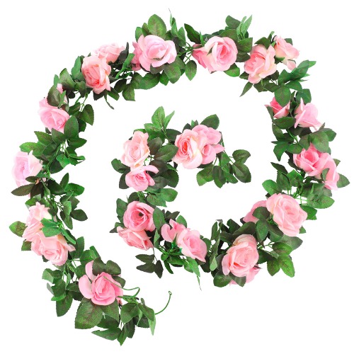 Artificial Rose Garland, 2 Pack 15 FT - Pink 