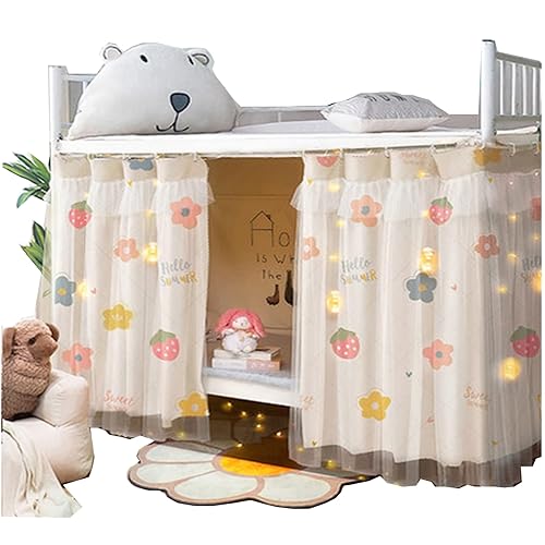 Qubanda Bottom Bunk Bed Curtains Cloth Bed Canopy Blackout Students Curtain Shading Nets Breathable Dustproof Single Sleeper - B-flowers(yarn) - 2 panels (45.3*78.7IN)