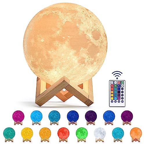 Mind-Glowing Moon Lamp - 3D Moon Night Light for Kids Bedroom - 16 Color LED Moon Ball for Space Decor - Globe Nightlight with Stand, Touch/Remote - Cool Christmas Gifts for Girls & Boys (8.0 inch) - 8.0 Inch