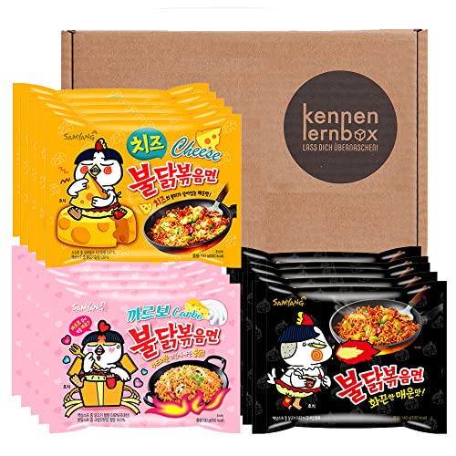 Kennenlernbox 15er Buldak Box | Samyang Hot Chicken Ramen Combo | 5er Pack Hot Chicken & 5er Pack Carbonara & 5er Pack Cheese