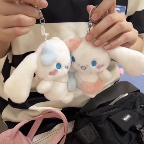 Cinnamon Dog Pendant Couple Bag Ornament Magnetic Phase Attraction Key Chain Plush Doll | Blue+Pink