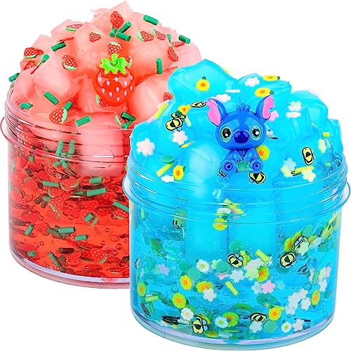 Slime Kit-2 Pack Jelly Cube Crunchy Slime,Non Sticky,Super Soft Sludge Toy,Birthday Gifts for Kids,DIY Crystal Glue Boba Slime Party Favor for Girls & Boys