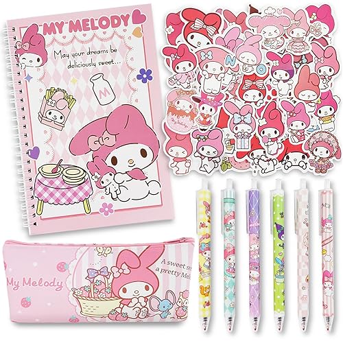 Koiswim Kawaii School Supplies, Cute Stationary Set, Back to School Gift for Kids Including Spiral Journal Notebook, Black Rollerball Pens, Pencil Cse, Stickers - Pink