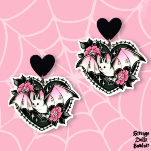 Bat earrings, 925 sterling silver, Cute gothic jewellery, Pastel Goth, Strange Dollz Boudoir