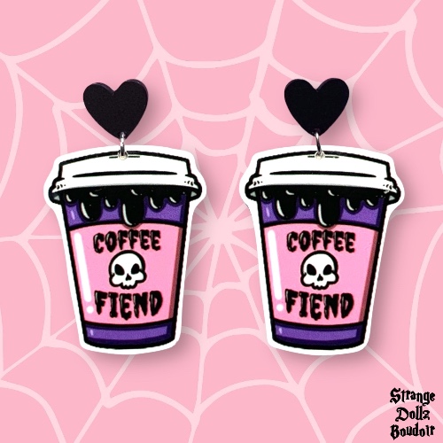 Coffee Cute Pastel Goth earrings, 925 sterling silver, Strange Dollz Boudoir