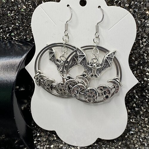 Moonphase Silver Bat Earrings