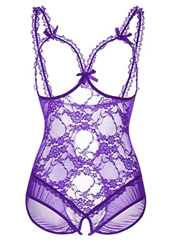 Plus Size Lingerie for Women Sexy One-Piece Teddy Valentine's Day Lingerie Bodysuit - 3X-Large - Purple