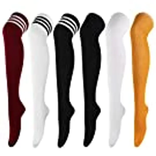 DRESHOW 6 Pairs High Thigh Socks Striped Over Knee Thin Tights Long Stocking for Women Leg Warmer