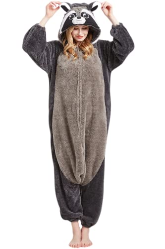 DarkCom Animal Onesie One Piece Pajamas Women Men Cosplay Halloween Costume Christmas Sleepwear - X-Large - Gray Raccoon