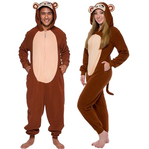 Funziez! Slim Fit Adult Onesie - Animal Halloween Costume - Plush Fruit One Piece Cosplay Suit for Women and Men - X-Large - Monkey