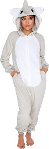 Funziez! Slim Fit Adult Onesie - Animal Halloween Costume - Plush Fruit One Piece Cosplay Suit for Women and Men - X-Large - Grey Elephant
