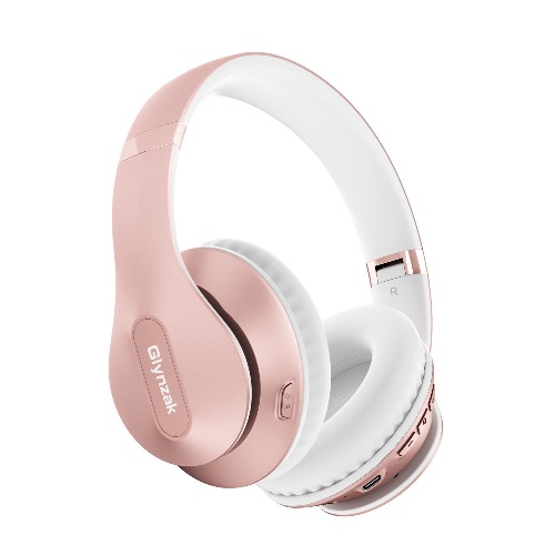Glynzak Wireless Bluetooth Headphones Over Ear 65H Playtime HiFi Stereo Headset with Microphone and 6EQ Modes Foldable Bluetooth V5.3 Headphones for Travel Smartphone Computer Laptop Rose Gold - 