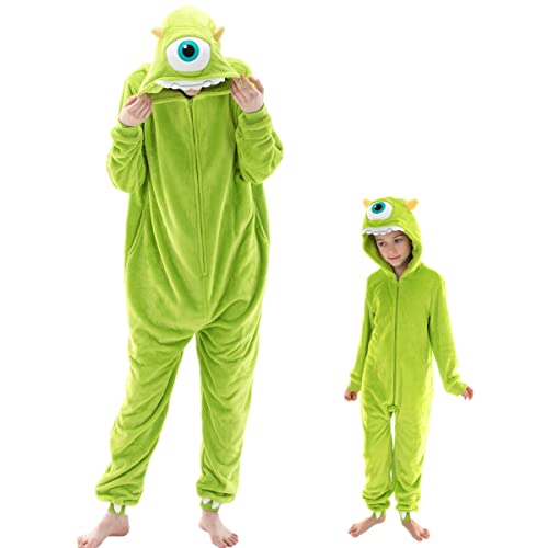 COSUSKET Snug Fit Unisex Adult Onesie Pajamas, Flannel Cosplay Animal One Piece Halloween Costume Sleepwear Homewear - Mike Wazowski - XX-Large