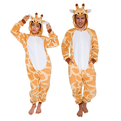 Funziez! Slim Fit Adult Onesie - Animal Halloween Costume - Plush Fruit One Piece Cosplay Suit for Women and Men - X-Large - Giraffe