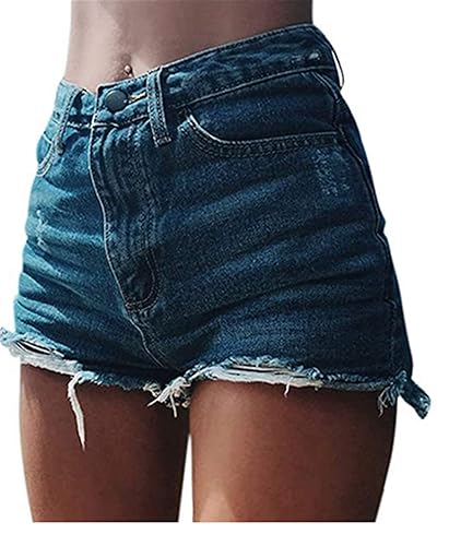 Tomwell Sommer Damen Denim Shorts High Waist Jeanshose Baggy Basic Kurze Hose mit Taschen Mini Hotpants - XL - Z6 Dunkelblau