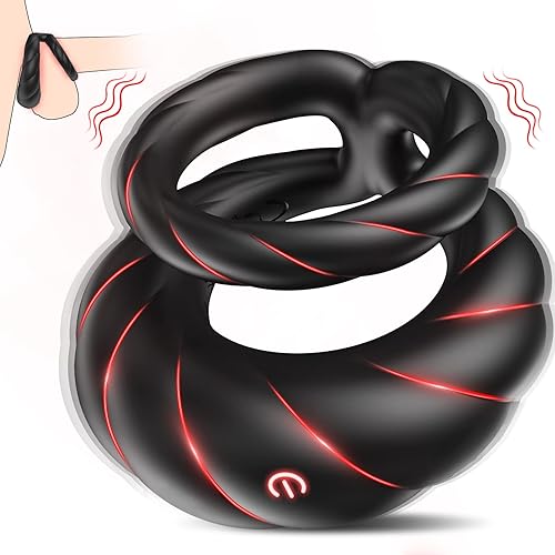 Vibrating Cock Ring Sex Toys for Men - Penis Ring Vibrator with 10 Vibrations, Adult Male Sex Toy for Longer Harder Stronger, Double Penis Vibrators, Couples Mens Male Adult Sex Toys & Games - Black