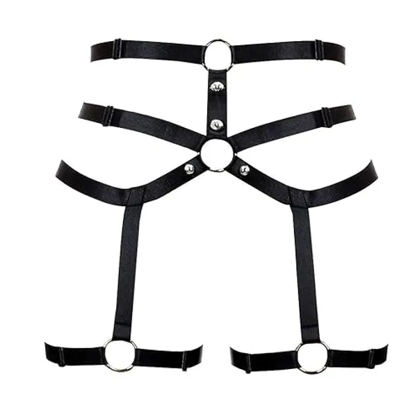 Women's Body Harness Punk Garter Leg Waist Dance Elastic Gothic Carnival Accessories - Black