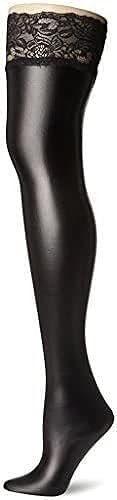 TESOON Women's Lingerie Black Lycra Wet Look Thigh High Stockings With Lace