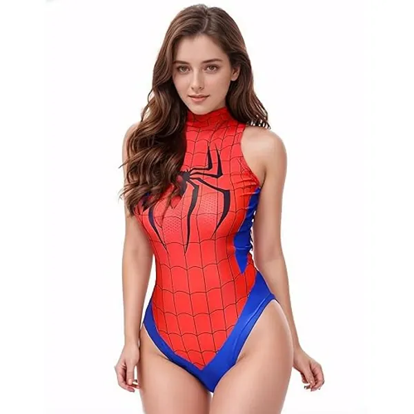 KOLFG Women's One-Piece High Waist Lingerie Superhero Anime Cosplay Costume Bodysuit Sexy Party Leotard - One Size - Red