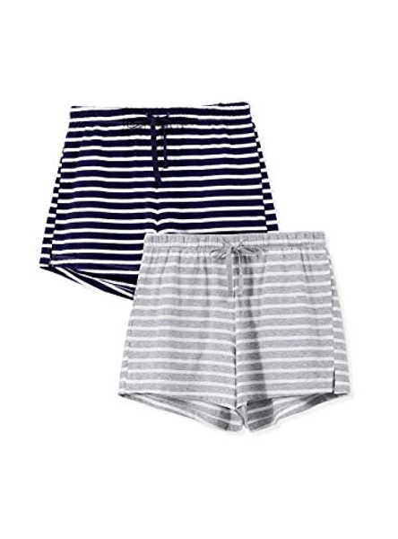 Femofit Pajama Shorts for Women 2 Pack Sleep Shorts for Women Lounge Shorts Women Sleep Shorts S~XL - Small - Navy Blue Stripe+ Heather Light Gray Stripe