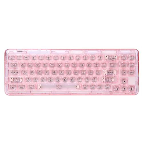 YUNZII X71 Wireless Hot Swappable Transparent Mechanical Keyboard with Clear Keycaps, 68% Layout, BT5.0/2.4G/USB-C Gasket Mount Wireless RGB Gaming Keyboard for Windows/Mac(Crystal Ice Switch,Pink) - Crystal Ice Switch - Pink