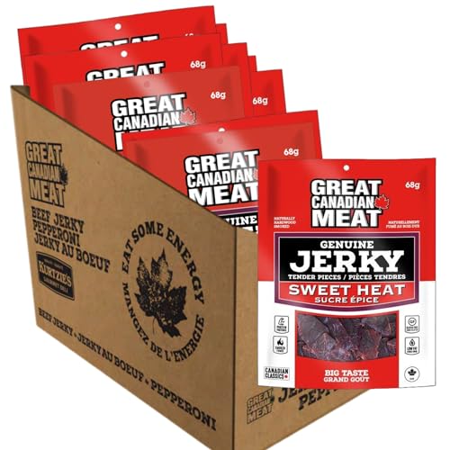 Box of Sweet Heat Beef Jerky 10 x 68g Bag Bundle by Great Canadian Meat, Meat Snacks, Bulk Beef Jerky Box For Carnivores. Perfect For Snacking, Gluten Free, High In Protein, Low In Fat