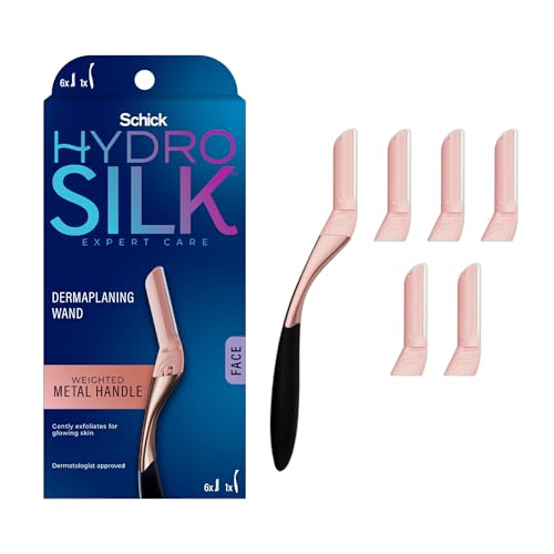 Schick Hydro Silk Dermaplaning Wand, Dermaplaning Tool with 6 Refill Blades — Professional Style Skincare Tool, Rose Gold, 7 Piece Set