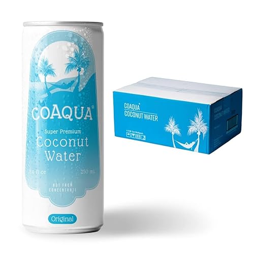 CoAqua Organic Coconut Water, 24 Pack, Natural Electrolytes for Hydration, Naturally Sweet Electrolyte Drink Potassium, Pure Coconut Water Not from Concentrate, Fat Free, Low Sugar, 8.4 Fl Oz Cans - 8.4 Fl Oz (Pack of 24)