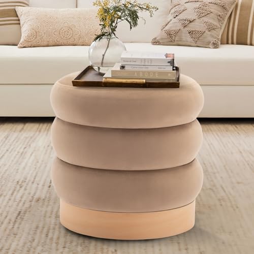 COLAMY Velvet Ottoman Footstool - Camel