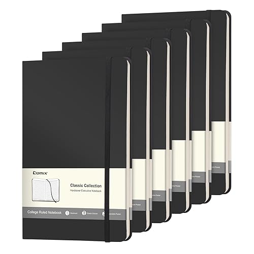 Comix 6 Pack Lined Journal Notebooks for Work, 240 Pages, 5.5"x8.3", Black, Hardcover, A5 Medium College Ruled, Journaling Notebooks for Notes-Taking, Fits for Office School Home - 6 Pack - Black