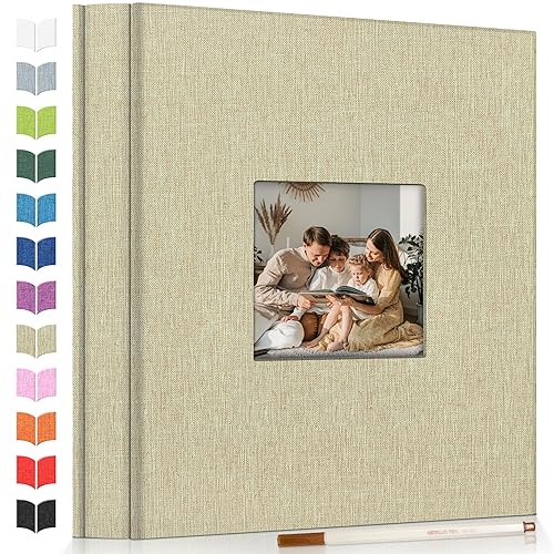 Artfeel Photo Album Self Adhesive Scrapbook Album for 3x5 4x6 5x7 8x10 Pictures,60 Pages Linen Cover with Display Window DIY Photo Book,Ideal Gifts for Family Travel Wedding Baby - 11.5"x10.5" 60pages - Yellow