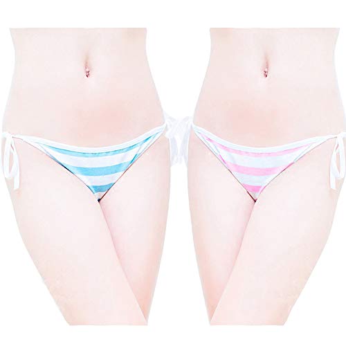 Joyralcos Japanese Striped Panties Bikini Cotton Anime Blue Pink Cosplay Underwear 2 Pack Briefs - One Size - Strings